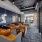 Coworking lounge with tables and leather chairs